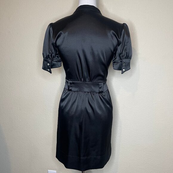 Guess Vintage Black Satin Empire Waist Mini Dress Puffed Sleeves Keyhole Neck 5 - Picture 4 of 13